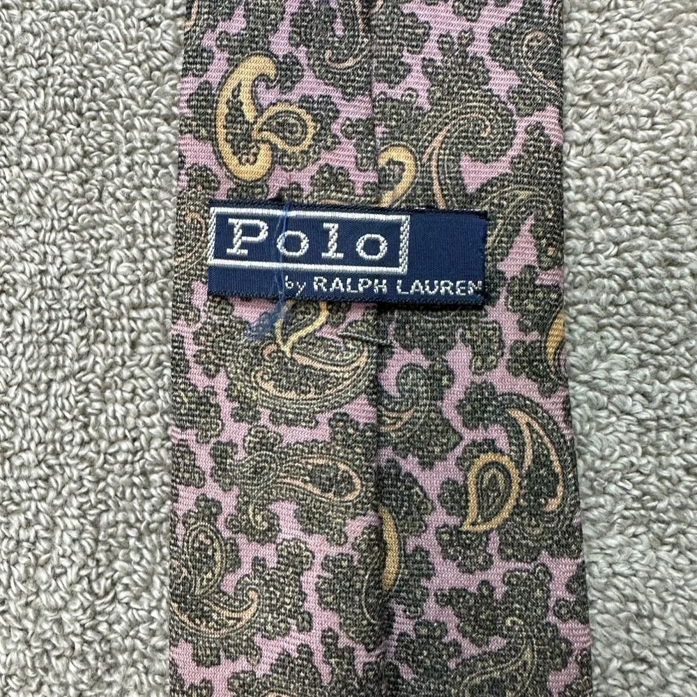 Polo Ralph Lauren Silk Tie Purple Olive Green Gold Paisley Wide Blade Vintage